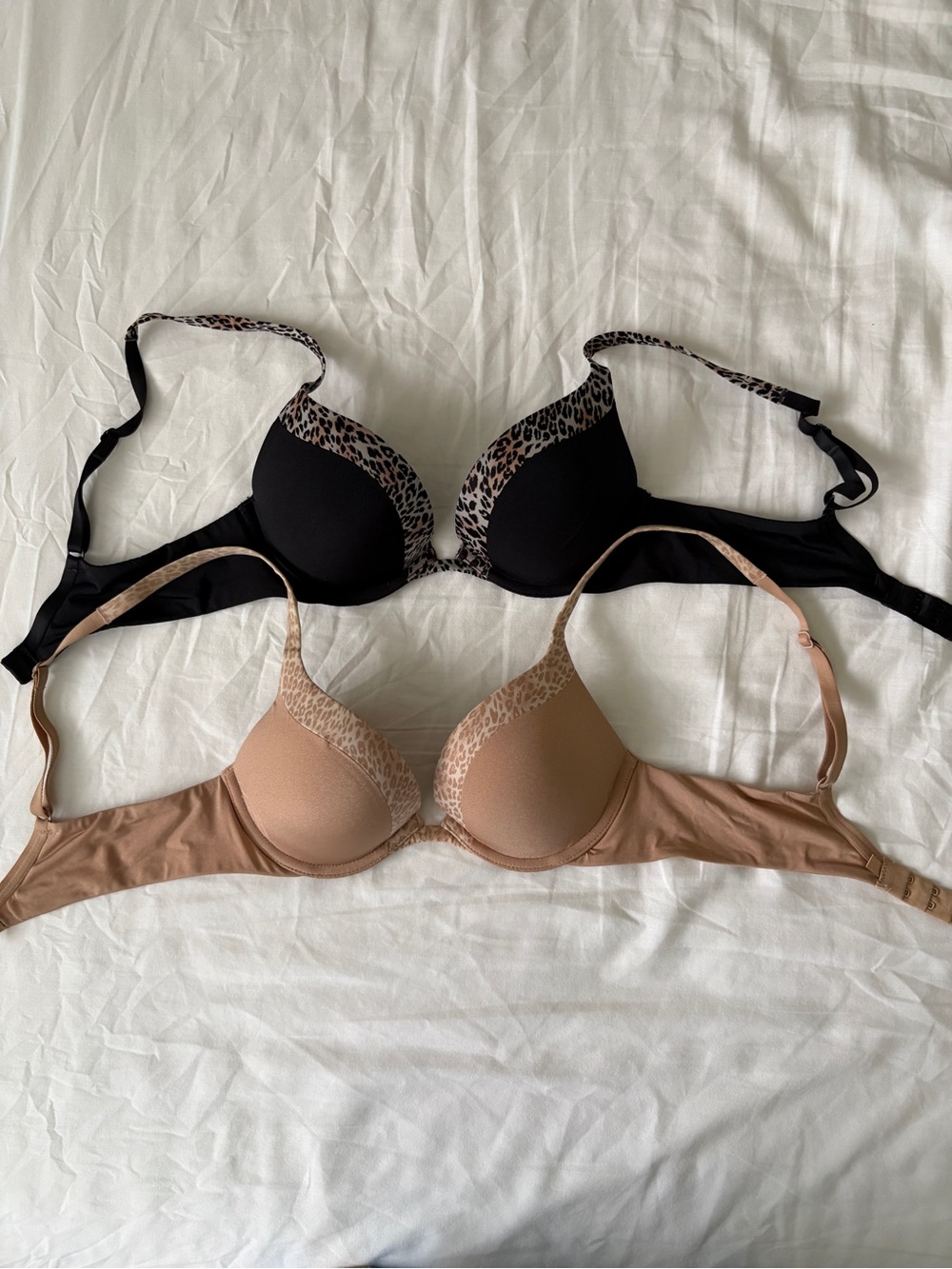 Victoria's Secret Black & Nude Leopard-Trim T-Shirt Bras